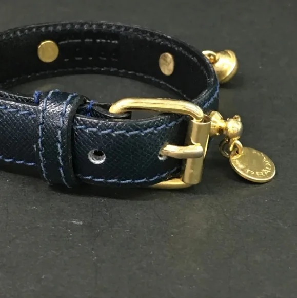 Black■DetailsA pre-owned .PRADA Saffiano Leather Bell Motif Bangle Bracelet/8 - Picture 3 of 8